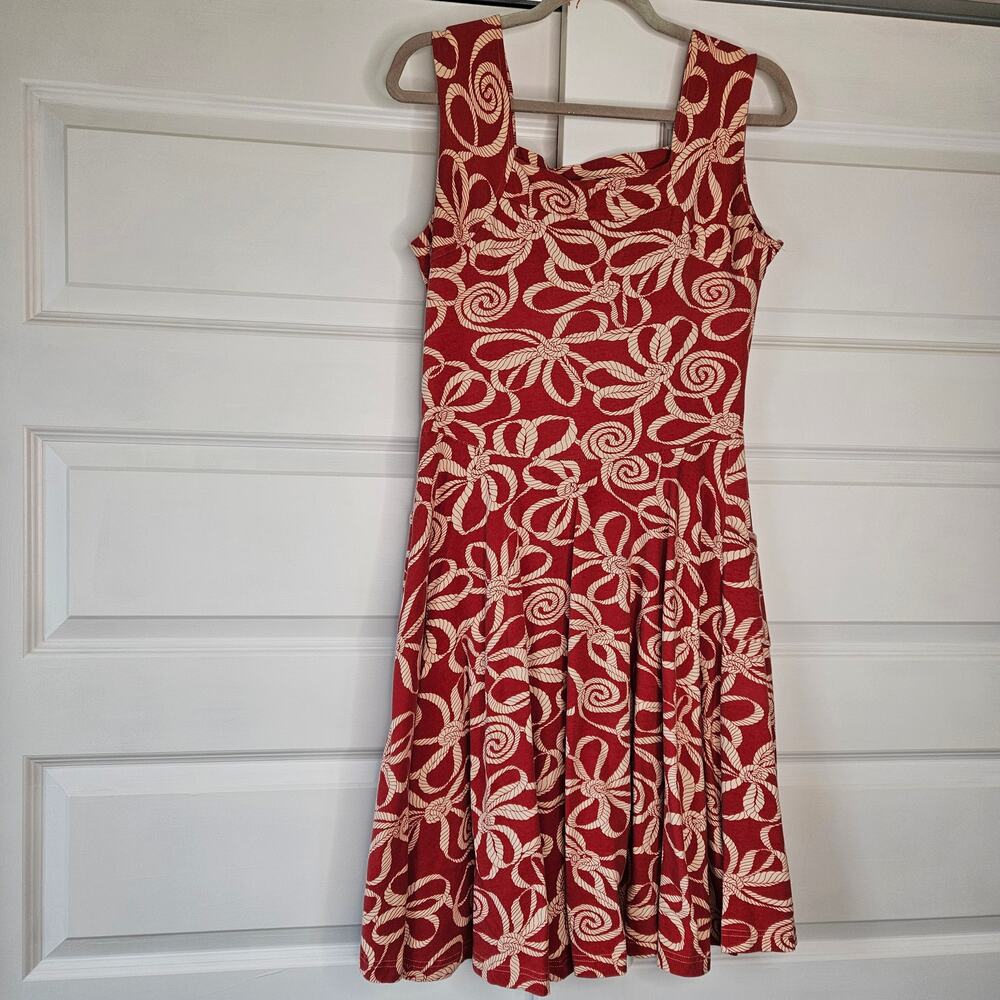 Effie’s Heart Red Beige Rope Floral Print Fit Flare Dress XL Pockets